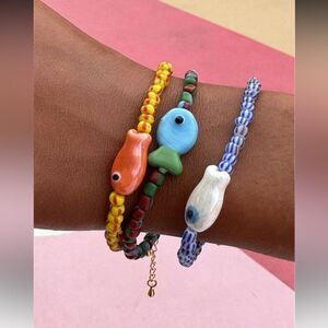 Orange and Yellow Beaded Fish Bracelet S884